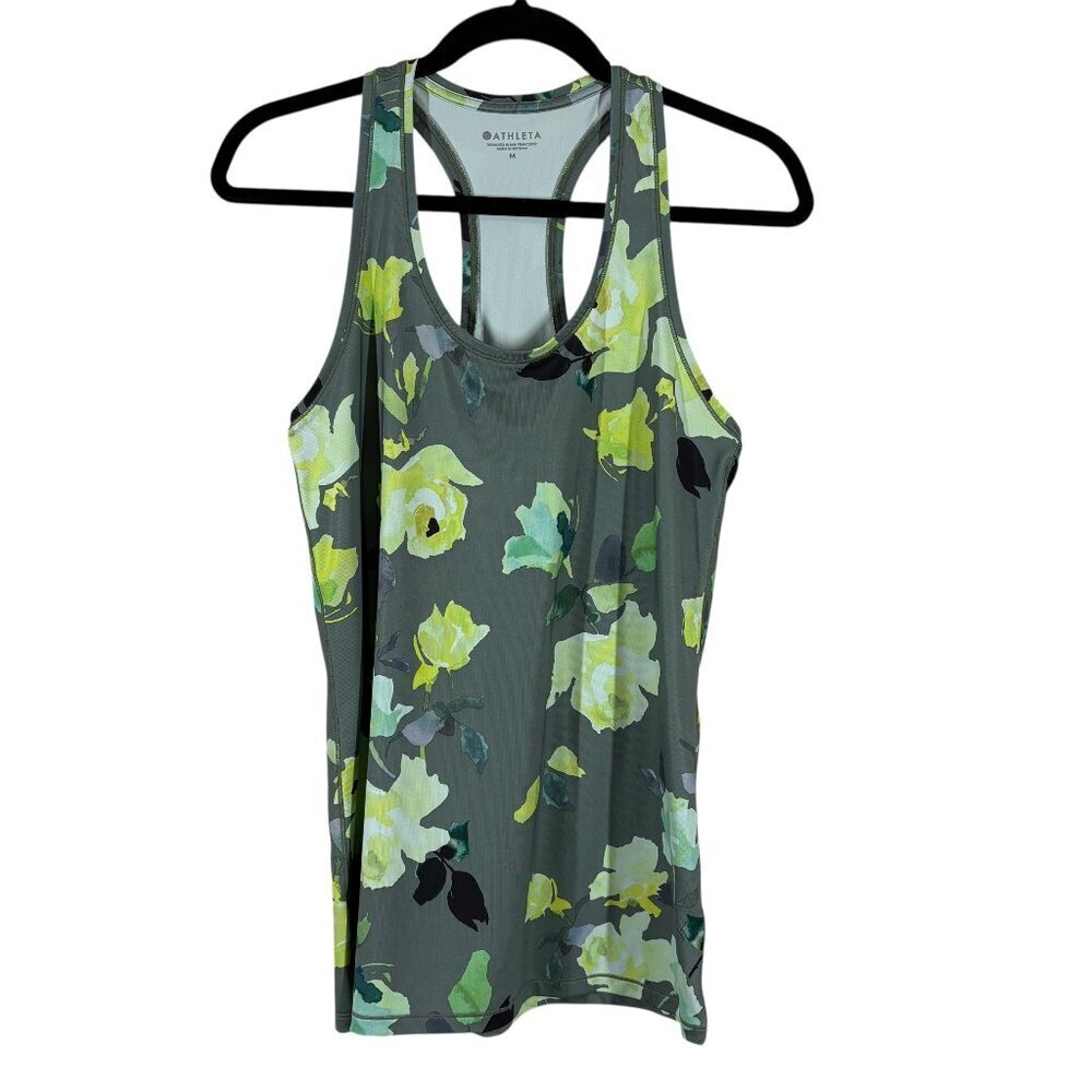 Athleta Green Multicolor Floral Racerback Tank Top Women's Size Medium